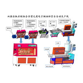 Double extruder parallel combination irregular shavings free electronic cigarette oil cup tube fully automatic production line